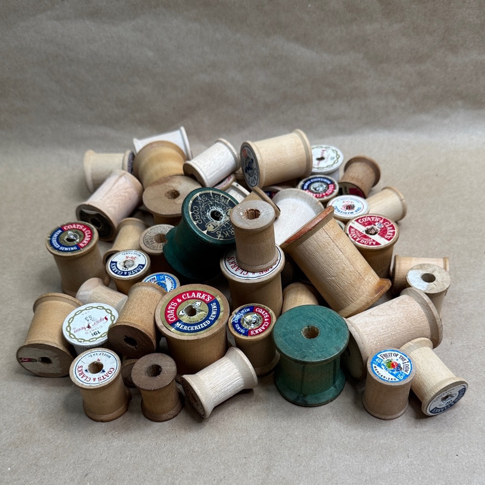 Vintage Wooden Thread Spool Assortment - Natural & Green Crafts
